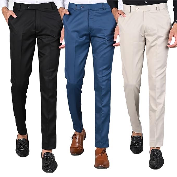 MANCREW Formal Pants for Men Combo Pack of 3