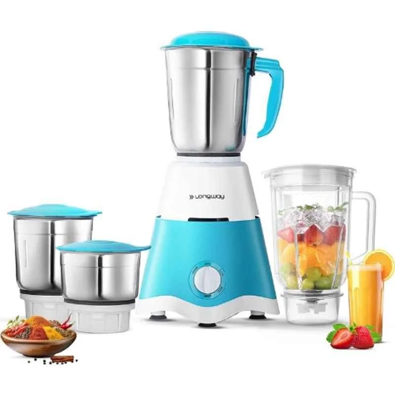 Longway Super Dlx ABS 750W White & Blue Mixer Grinder with 4 Jars,